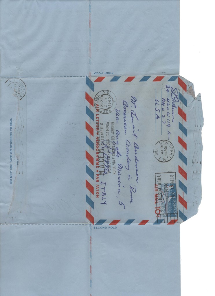 Addressed to Mr Lennart Anderson, American Academy in Rome, Via Angelo Masina, 5