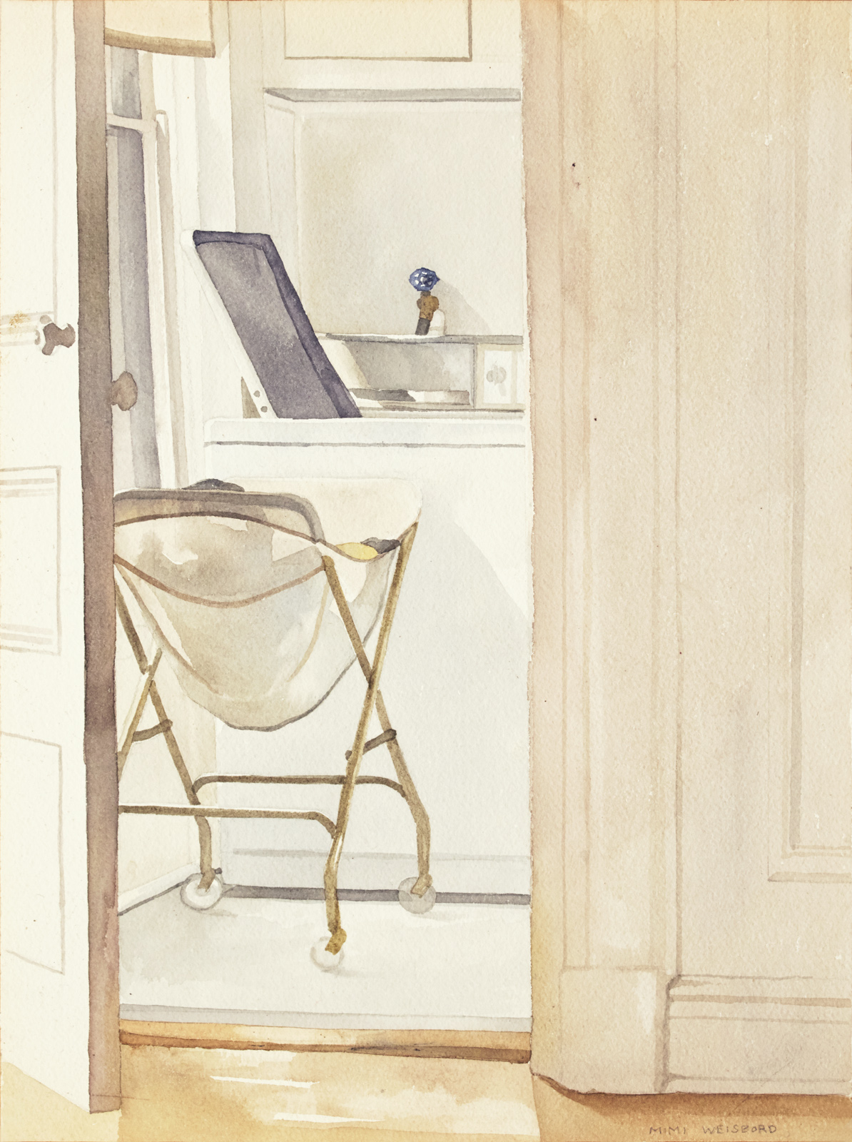 Watercolor of a laundry room.